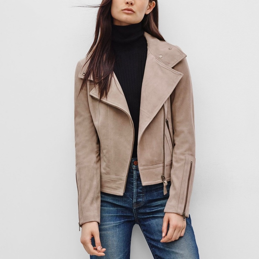 Mackage Aritzia Suede Leather Moto Jacket Tan